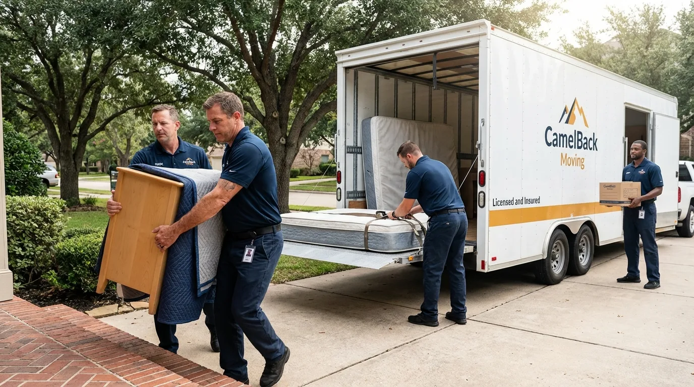 Crew loading residential truck for cross-state move from Columbus Junction, IA